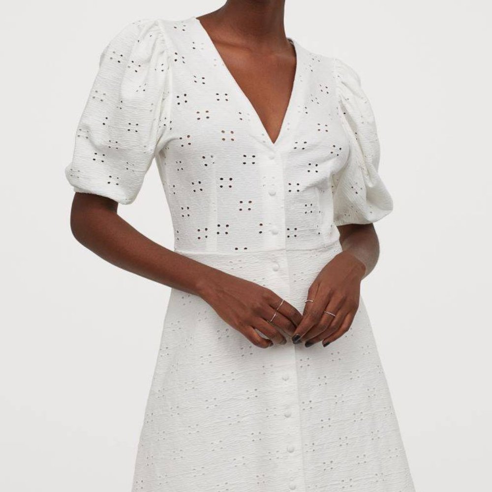 H&M Puff-sleeved Cotton Dress